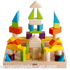 Wooden Building Stacking Blocks Set Kids Construction Building Toys 56Pcs Educational Shape and Color Learning Toys for Toddlers Boys and Girls B074C3RJN6